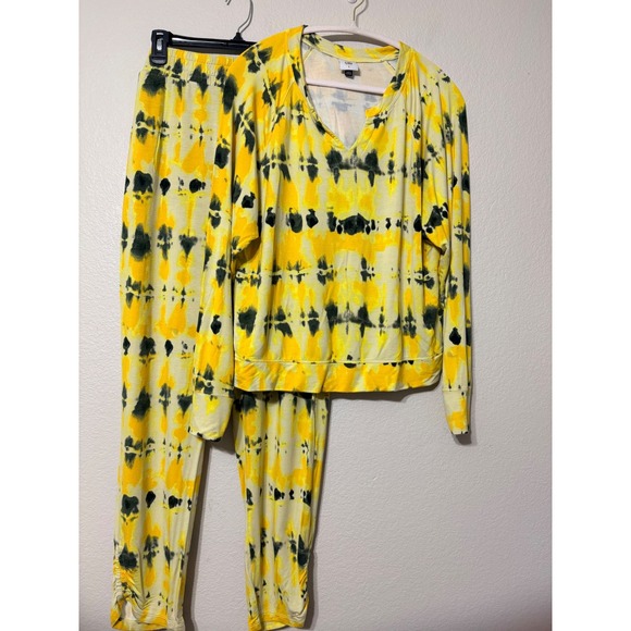 CAbi Other - Cabi Atomic Lounger Set Yellow Black Tie Dye Top L Pants XL 2 Piece Lounge Set